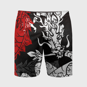 Мужские шорты спортивные с принтом Японский трехцветный дракон ,  |  | Тематика изображения на принте: 