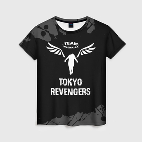 Женская футболка 3D с принтом Tokyo Revengers glitch на темном фоне в Белгороде, 100% полиэфир ( синтетическое хлопкоподобное полотно) | прямой крой, круглый вырез горловины, длина до линии бедер | 