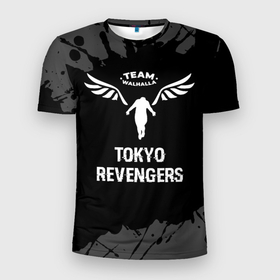 Мужская футболка 3D Slim с принтом Tokyo Revengers glitch на темном фоне в Тюмени, 100% полиэстер с улучшенными характеристиками | приталенный силуэт, круглая горловина, широкие плечи, сужается к линии бедра | 