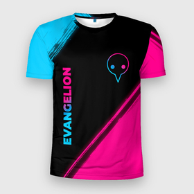 Мужская футболка 3D Slim с принтом Evangelion   neon gradient: надпись, символ в Екатеринбурге, 100% полиэстер с улучшенными характеристиками | приталенный силуэт, круглая горловина, широкие плечи, сужается к линии бедра | 