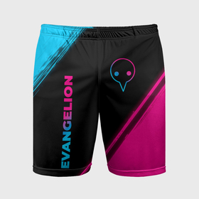 Мужские шорты спортивные с принтом Evangelion   neon gradient: надпись, символ в Екатеринбурге,  |  | 
