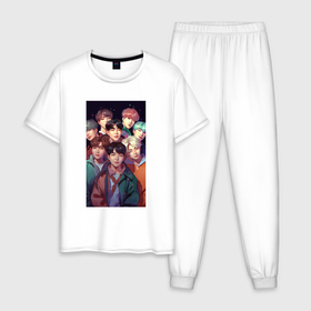 Мужская пижама хлопок с принтом BTS  art  anime в Белгороде, 100% хлопок | брюки и футболка прямого кроя, без карманов, на брюках мягкая резинка на поясе и по низу штанин
 | 
