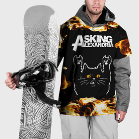 Накидка на куртку 3D с принтом Asking Alexandria рок кот и огонь в Новосибирске, 100% полиэстер |  | Тематика изображения на принте: 