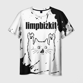 Мужская футболка 3D с принтом Limp Bizkit рок кот на светлом фоне в Белгороде, 100% полиэфир | прямой крой, круглый вырез горловины, длина до линии бедер | 