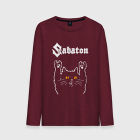 Мужской лонгслив хлопок с принтом Sabaton rock cat в Тюмени, 100% хлопок |  | 