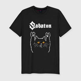 Мужская футболка хлопок Slim с принтом Sabaton rock cat в Тюмени, 92% хлопок, 8% лайкра | приталенный силуэт, круглый вырез ворота, длина до линии бедра, короткий рукав | 