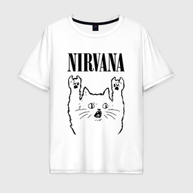 Мужская футболка хлопок Oversize с принтом Nirvana   rock cat в Белгороде, 100% хлопок | свободный крой, круглый ворот, “спинка” длиннее передней части | 