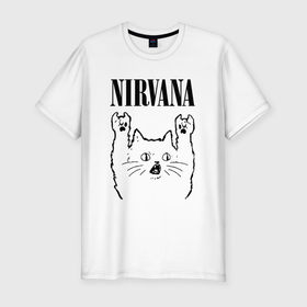 Мужская футболка хлопок Slim с принтом Nirvana   rock cat в Белгороде, 92% хлопок, 8% лайкра | приталенный силуэт, круглый вырез ворота, длина до линии бедра, короткий рукав | 