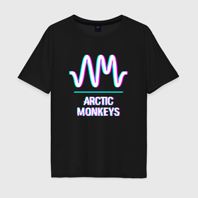 Мужская футболка хлопок Oversize с принтом Arctic Monkeys glitch rock , 100% хлопок | свободный крой, круглый ворот, “спинка” длиннее передней части | Тематика изображения на принте: 