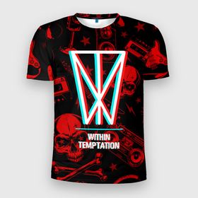 Мужская футболка 3D Slim с принтом Within Temptation rock glitch в Екатеринбурге, 100% полиэстер с улучшенными характеристиками | приталенный силуэт, круглая горловина, широкие плечи, сужается к линии бедра | 