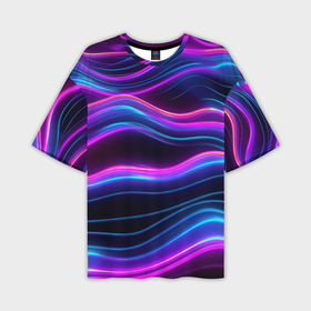 Мужская футболка oversize 3D с принтом Фиолетовые неоновые волны в Санкт-Петербурге,  |  | 