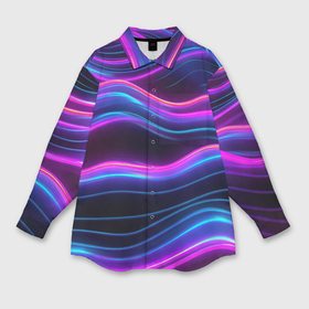Мужская рубашка oversize 3D с принтом Фиолетовые неоновые волны в Санкт-Петербурге,  |  | Тематика изображения на принте: 