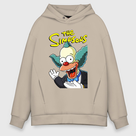 Мужское худи Oversize хлопок с принтом Krusty the clown в Тюмени, френч-терри — 70% хлопок, 30% полиэстер. Мягкий теплый начес внутри —100% хлопок | боковые карманы, эластичные манжеты и нижняя кромка, капюшон на магнитной кнопке | 