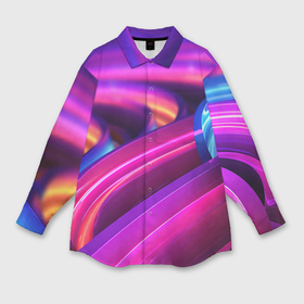Мужская рубашка oversize 3D с принтом Неоновые абстрактные волны в Новосибирске,  |  | 