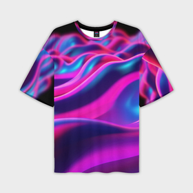 Мужская футболка oversize 3D с принтом Фиолетовые  неоновые волны в Санкт-Петербурге,  |  | Тематика изображения на принте: 