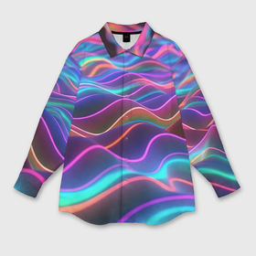 Мужская рубашка oversize 3D с принтом Синие и фиолетовые волны в Новосибирске,  |  | 