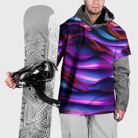 Накидка на куртку 3D с принтом Неоновые синие и фиолетовые  волны в Тюмени, 100% полиэстер |  | 