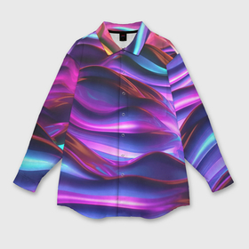 Мужская рубашка oversize 3D с принтом Неоновые синие и фиолетовые  волны в Новосибирске,  |  | 