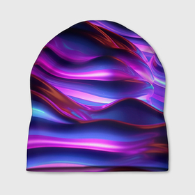 Шапка 3D с принтом Неоновые синие и фиолетовые  волны в Белгороде, 100% полиэстер | универсальный размер, печать по всей поверхности изделия | 
