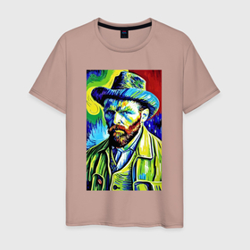 Мужская футболка хлопок с принтом Vincent Van Gogh   self portrait в Курске, 100% хлопок | прямой крой, круглый вырез горловины, длина до линии бедер, слегка спущенное плечо. | 