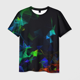 Мужская футболка 3D с принтом Midjourney цветные осколки геометрии в Кировске, 100% полиэфир | прямой крой, круглый вырез горловины, длина до линии бедер | Тематика изображения на принте: 