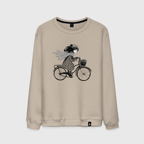 Мужской свитшот хлопок с принтом Девушка на велосипеде в Курске, 100% хлопок |  | Тематика изображения на принте: 