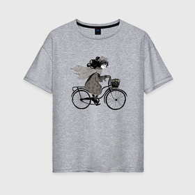 Женская футболка хлопок Oversize с принтом Девушка на велосипеде в Кировске, 100% хлопок | свободный крой, круглый ворот, спущенный рукав, длина до линии бедер
 | 