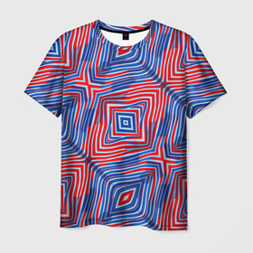 Мужская футболка 3D с принтом Красно синие абстрактные полосы в Петрозаводске, 100% полиэфир | прямой крой, круглый вырез горловины, длина до линии бедер | 