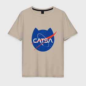 Мужская футболка хлопок Oversize с принтом Коты   исследователи Космоса в Петрозаводске, 100% хлопок | свободный крой, круглый ворот, “спинка” длиннее передней части | 