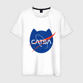 Мужская футболка хлопок с принтом Коты   исследователи Космоса в Петрозаводске, 100% хлопок | прямой крой, круглый вырез горловины, длина до линии бедер, слегка спущенное плечо. | 