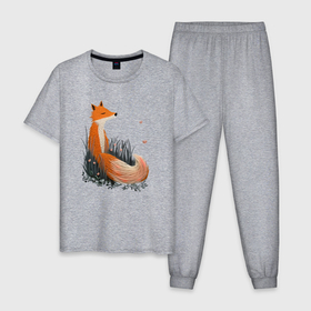 Мужская пижама хлопок с принтом Вышивка Лиса в Новосибирске, 100% хлопок | брюки и футболка прямого кроя, без карманов, на брюках мягкая резинка на поясе и по низу штанин
 | 