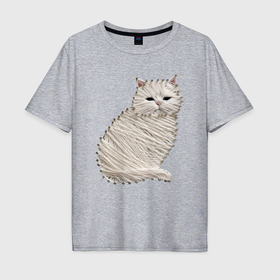 Мужская футболка хлопок Oversize с принтом Вышивка Кот в Петрозаводске, 100% хлопок | свободный крой, круглый ворот, “спинка” длиннее передней части | 