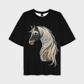 Мужская футболка oversize 3D с принтом Вышивка Лошадь ,  |  | 
