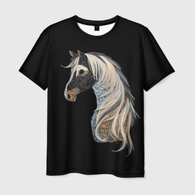 Мужская футболка 3D с принтом Вышивка Лошадь в Екатеринбурге, 100% полиэфир | прямой крой, круглый вырез горловины, длина до линии бедер | Тематика изображения на принте: 