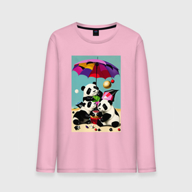 Мужской лонгслив хлопок с принтом Три панды под цветным зонтиком в Екатеринбурге, 100% хлопок |  | Тематика изображения на принте: 