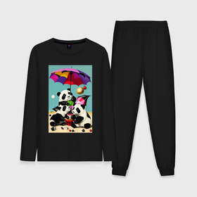 Мужская пижама с лонгсливом хлопок с принтом Три панды под цветным зонтиком ,  |  | Тематика изображения на принте: 