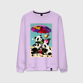 Мужской свитшот хлопок с принтом Три панды под цветным зонтиком , 100% хлопок |  | Тематика изображения на принте: 