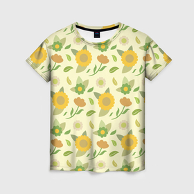 Женская футболка 3D с принтом Цветы лета в Екатеринбурге, 100% полиэфир ( синтетическое хлопкоподобное полотно) | прямой крой, круглый вырез горловины, длина до линии бедер | 