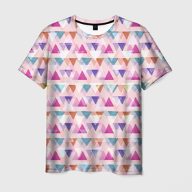 Мужская футболка 3D с принтом Цветные треугольники в Белгороде, 100% полиэфир | прямой крой, круглый вырез горловины, длина до линии бедер | 