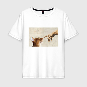Мужская футболка хлопок Oversize с принтом Сотворение кота абиссинца в Екатеринбурге, 100% хлопок | свободный крой, круглый ворот, “спинка” длиннее передней части | Тематика изображения на принте: 