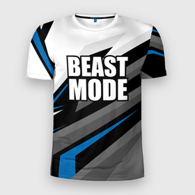 Мужская футболка 3D Slim с принтом Beast mode   blue sport в Санкт-Петербурге, 100% полиэстер с улучшенными характеристиками | приталенный силуэт, круглая горловина, широкие плечи, сужается к линии бедра | 