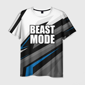 Мужская футболка 3D с принтом Beast mode   blue sport в Санкт-Петербурге, 100% полиэфир | прямой крой, круглый вырез горловины, длина до линии бедер | 