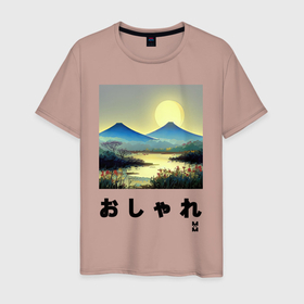 Мужская футболка хлопок с принтом MoMo   Дрога к горе Фудзияма  в японском стиле в Тюмени, 100% хлопок | прямой крой, круглый вырез горловины, длина до линии бедер, слегка спущенное плечо. | 