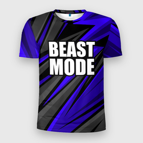 Мужская футболка 3D Slim с принтом beast mode   синяя униформа в Санкт-Петербурге, 100% полиэстер с улучшенными характеристиками | приталенный силуэт, круглая горловина, широкие плечи, сужается к линии бедра | 