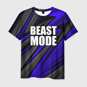 Мужская футболка 3D с принтом beast mode   синяя униформа в Санкт-Петербурге, 100% полиэфир | прямой крой, круглый вырез горловины, длина до линии бедер | 