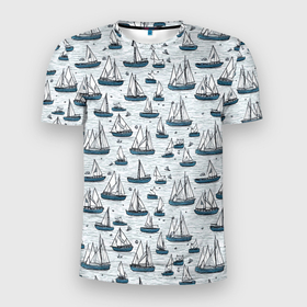 Мужская футболка 3D Slim с принтом Кораблики паттерн в Курске, 100% полиэстер с улучшенными характеристиками | приталенный силуэт, круглая горловина, широкие плечи, сужается к линии бедра | 