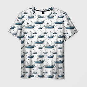 Мужская футболка 3D с принтом Кораблики    паттерн в Белгороде, 100% полиэфир | прямой крой, круглый вырез горловины, длина до линии бедер | Тематика изображения на принте: 