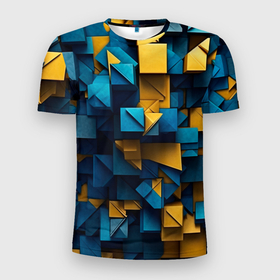 Мужская футболка 3D Slim с принтом Объёмная геометрия в Екатеринбурге, 100% полиэстер с улучшенными характеристиками | приталенный силуэт, круглая горловина, широкие плечи, сужается к линии бедра | 