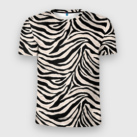 Мужская футболка 3D Slim с принтом Полосатая шкура зебры, белого тигра в Новосибирске, 100% полиэстер с улучшенными характеристиками | приталенный силуэт, круглая горловина, широкие плечи, сужается к линии бедра | Тематика изображения на принте: 