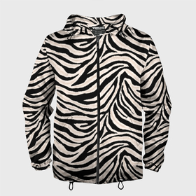 Мужская ветровка 3D с принтом Полосатая шкура зебры, белого тигра в Новосибирске, 100% полиэстер | подол и капюшон оформлены резинкой с фиксаторами, два кармана без застежек по бокам, один потайной карман на груди | 